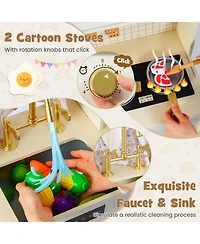 Mecale Wooden Toy Kitchen Playset with 14 Accessories for Kids Ages 3