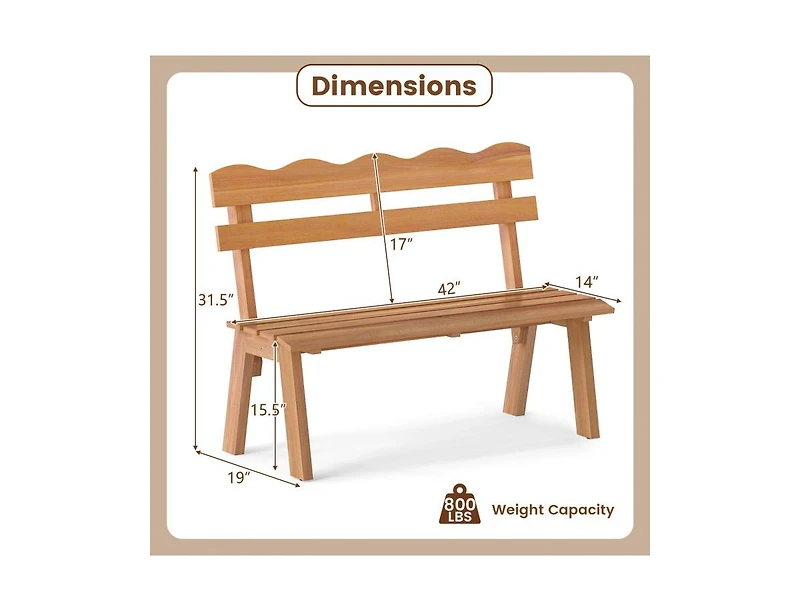 Slickblue Heavy-Duty 800 lb Capacity Acacia Wood Outdoor Garden Bench