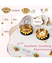 Mecale Play Kitchen for Kids, Wooden Chef Pretend Playset with 3 Adjustable Heights & Microwave