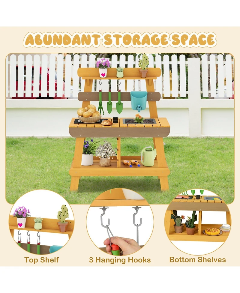 Mecale Outdoor Mud Kitchen for Kids, Wooden Play Kitchen Toy for Boys & Girls Ages 3-8