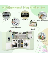 Mecale Corner Kids Play Kitchen with Washing Machine & Ice Maker, Pretend Play Gift for Boys & Girls