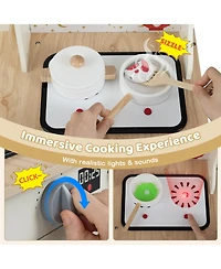 Mecale Kids Play Kitchen, Wooden Corner Kitchen Playset with Working Faucet & Sink