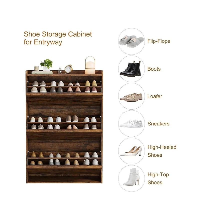 gaomon Shoe Cabinet with 3 Flip Drawers, Wooden Shoe Organizer Cabinet with Adjustable Shelf, Shoe Storage for Entryway, Hidden Shoe Cabinet