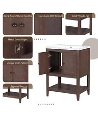 Sillysis 24" Bathroom Vanity with Ceramic Sink, Solid Wood Frame, Open Shelf Storage for Modern Small Spaces