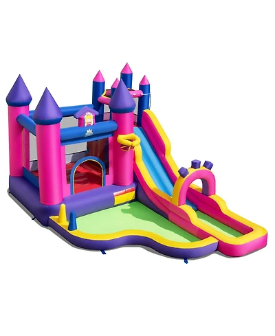 Mecale Princess Inflatable Water Slide Bounce Castle with Climbing Wall, 680W Blower Included