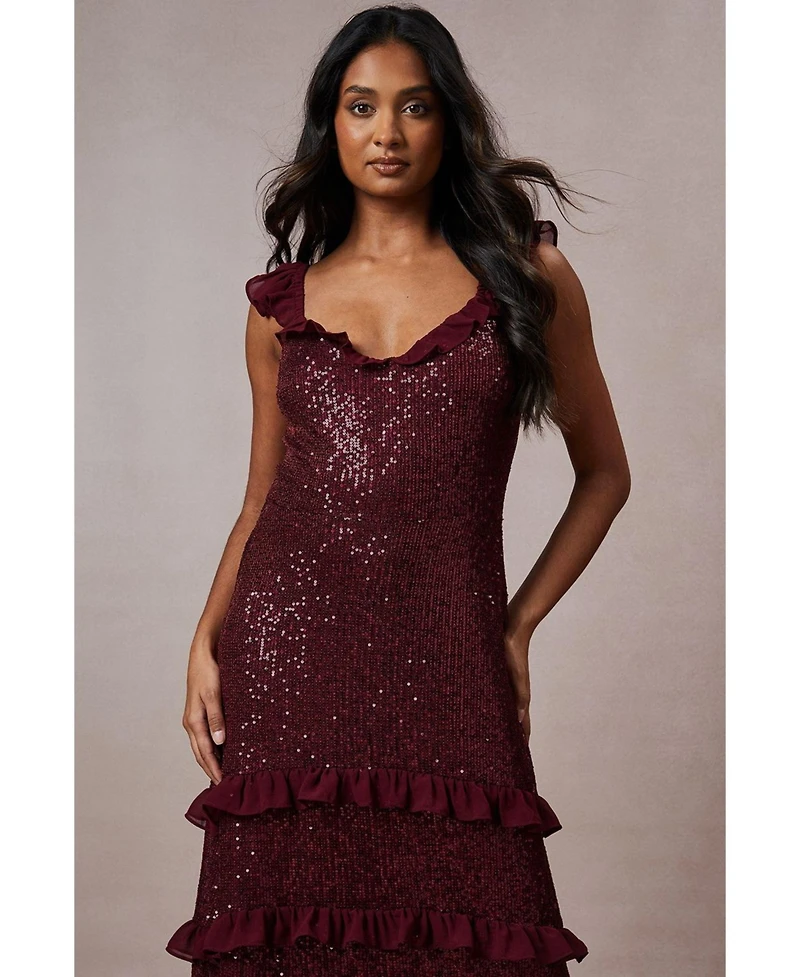 Oasis Women's Occasion Sequin Ruffle Midaxi Dress