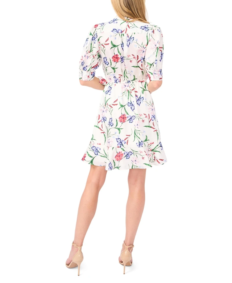 CeCe Women's Open Collar Ruffle Wrap Detail Short Dress