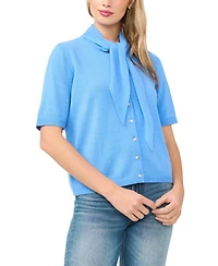 CeCe Women's Tie Neck Front Button Cardigan
