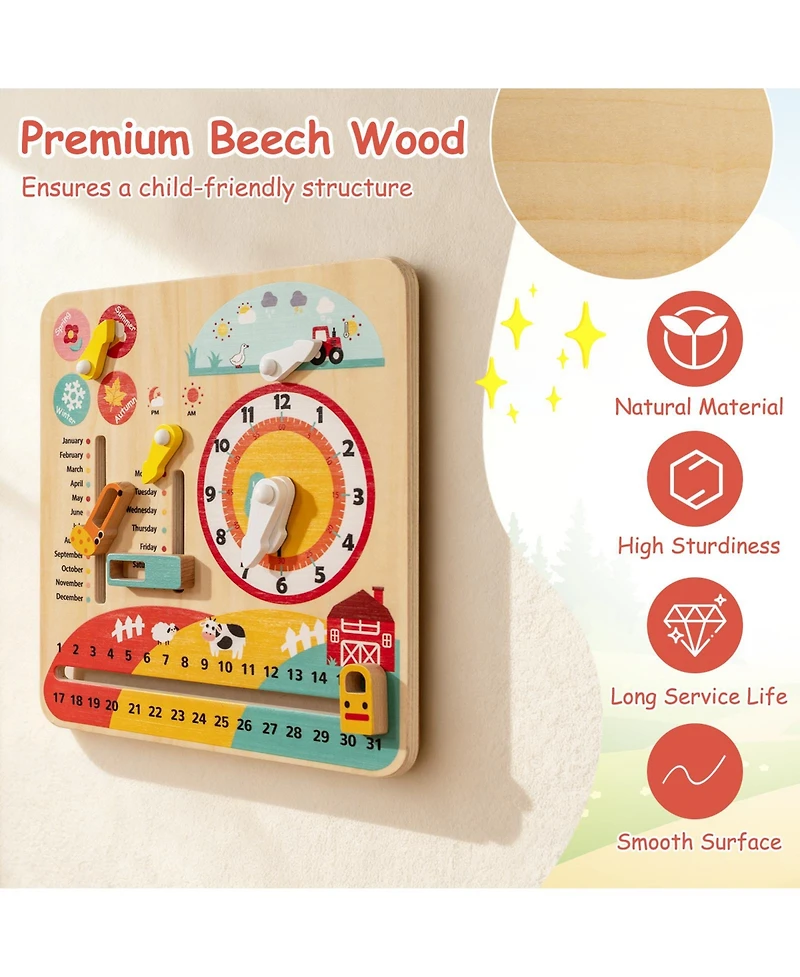 Mecale Montessori Wooden Learning Clock Toy for Toddlers, Seasons Theme