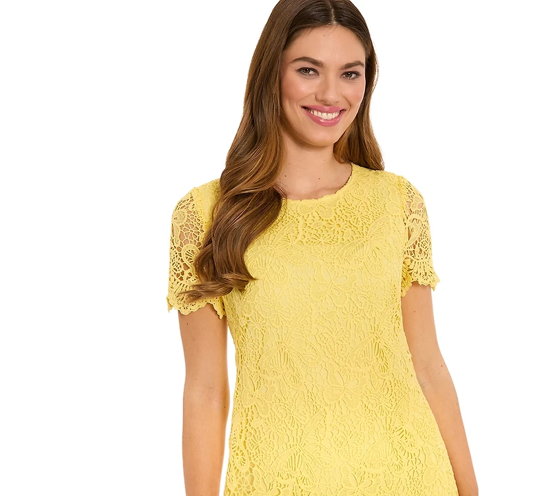 London Times Women's Scallop Hem Crewneck Dress