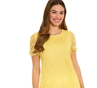 London Times Women's Scallop Hem Crewneck Dress