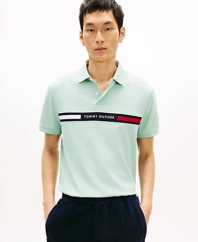 Tommy Hilfiger Men's Short Sleeve Embroidered Chest Stripe Polo Shirt