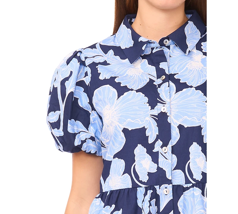 Msk Women's Short-Sleeve Button-Down Collared Tiered Dress