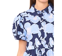 Msk Women's Short-Sleeve Button-Down Collared Tiered Dress