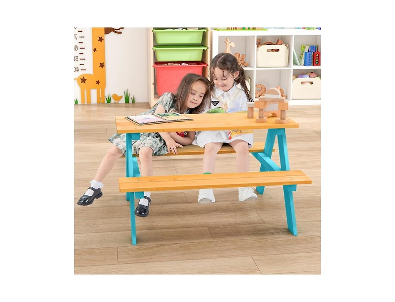 Slickblue Kids Wooden Picnic Table with Benches for Indoor and Outdoor