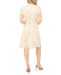 Msk Petite Printed Fit & Flare Split Crewneck Dress