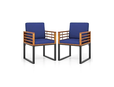 Slickblue Outdoor Acacia Wood Dining Chair Set with Comfortable Cushions