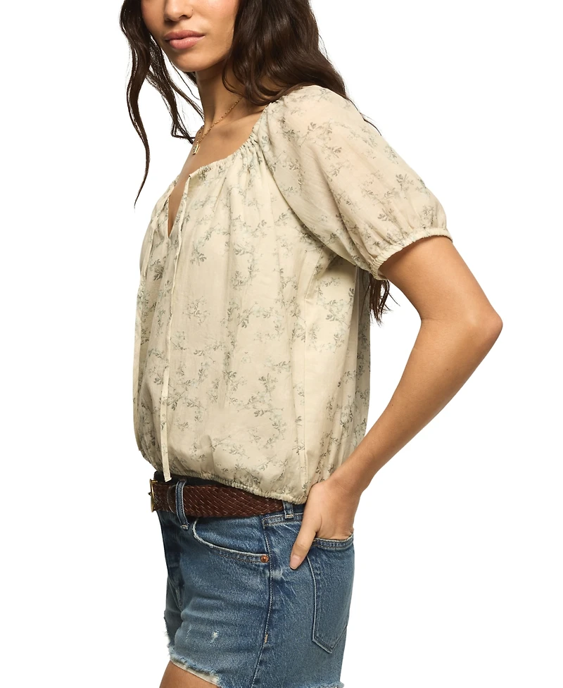 Lucky Brand Women's Short-Sleeve Scoop Neck Bubble Top