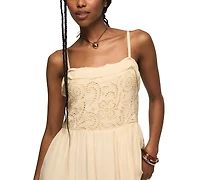 Lucky Brand Women's Flowy Cutwork Square Neck Dress