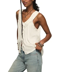 Lucky Brand Women's Lace Yoke V-Neck Top