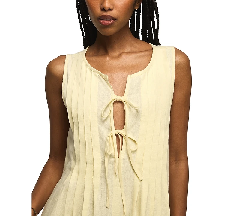 Lucky Brand Women's Pleated Tie Neck Mini Dress