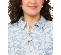 Msk Plus Collared Neck Zip-Front Short Dress