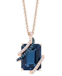 Effy Collection London Blue Topaz (7-3/4 ct. t.w.), White Diamond (1/10 ct. t.w.) and Blue Diamond (1/20 ct. t.w.) Pendant Necklace in 14k Rose Gold