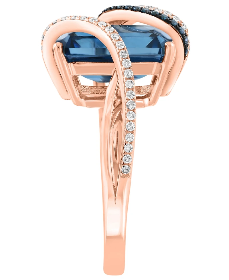 Effy Collection London Blue Topaz (5-7/8 ct. t.w.), White Diamond (0.01 ct. t.w.) and Blue Diamond (1/10 ct. t.w.) Ring in 14k Rose Gold