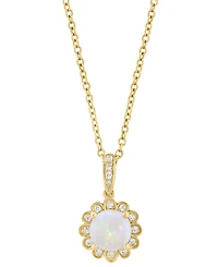 Effy Collection Opal (1/2 ct. t.w.) and Diamond (1/10 ct. t.w.) Pendant Necklace in 14k Yellow Gold