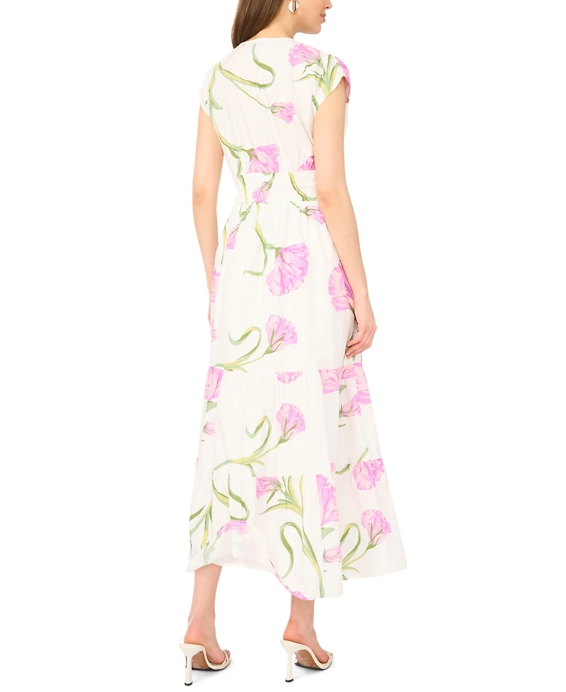 CeCe Women's V-Neck Tie Waist Maxi Dress