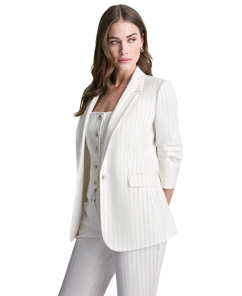 Dkny Petite Pinstripe Notch Collar Jacket