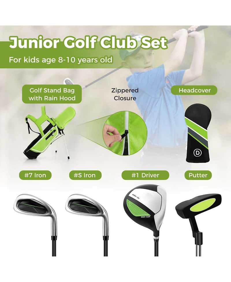 Mecale Junior Complete Golf Club Set with Rain Hood, Right Hand, Ages 8-10