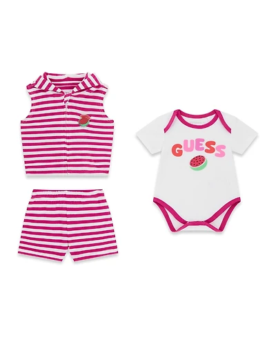 Guess Baby Girls' Hooded Vest, Short-Sleeve Bodysuit, and Short, 3-Piece Set