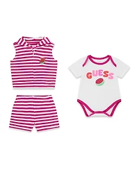 Guess Baby Girls' Hooded Vest, Short-Sleeve Bodysuit, and Short, 3-Piece Set
