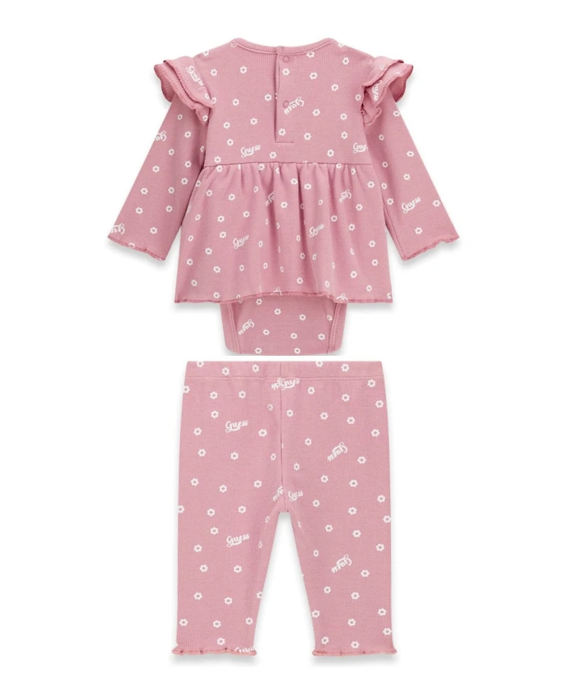 Guess Baby Girls' Stretch Rib Long-Sleeve Bodysuit and Pant, 2-Piece Set