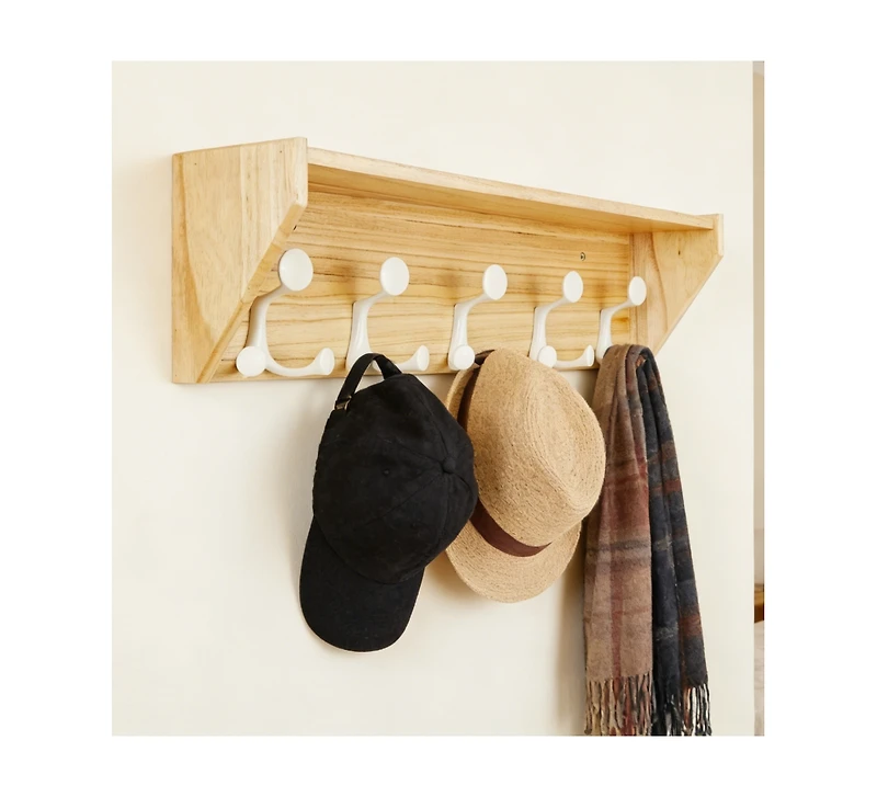 Yigii Lightweight Hardwood Coat Rack with 5 Hooks for Entryways