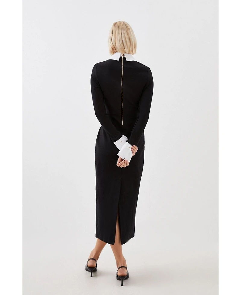 Karen Millen Women's Jersey Cotton Poplin Midi Collar Dress