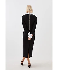Karen Millen Women's Jersey Cotton Poplin Midi Collar Dress