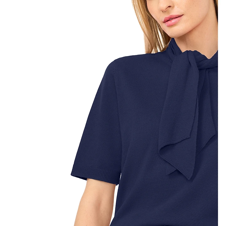 CeCe Women's Tie Neck Short-Sleeve Sweater