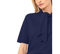 CeCe Women's Tie Neck Short-Sleeve Sweater