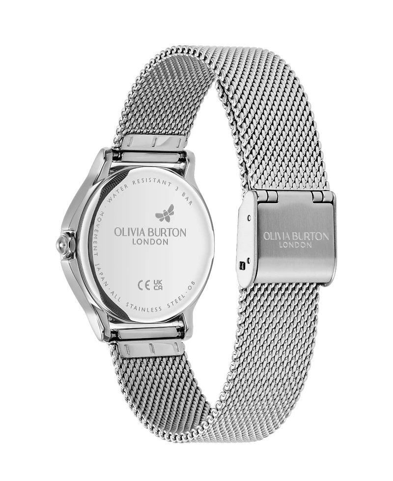 Olivia Burton Women's Ob Classic Bee Silver Tone Stainless Steel Mesh Bracelet Watch, 29.8mm