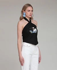 Avec Les Filles Women's Halter Tie-Neck Top