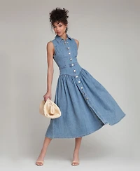 Avec Les Filles Women's Spread Collar Midi Dress