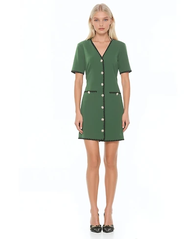 Alexia Admor Women's Jaiya V-Neck Scuba Crepe Button-Down Dress