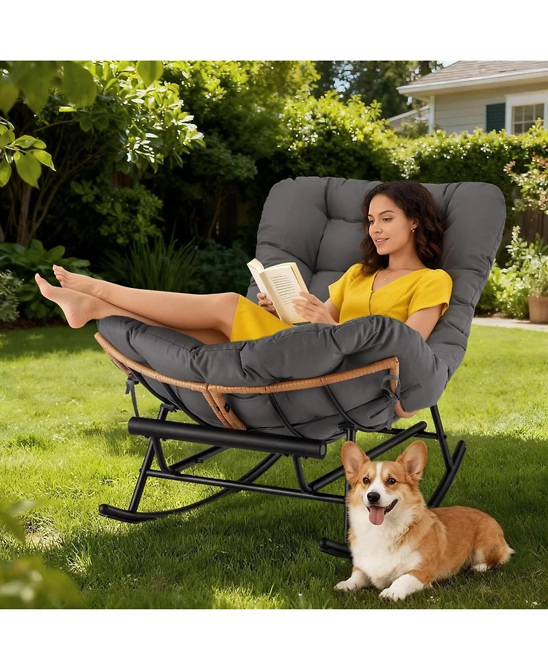 gaomon 2PCS Papasan Rocking Chair with Foot Rest, Oversized Papasan Chair with Thick Removable Cushion and Metal Frame
