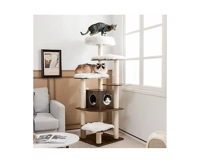 Aostirmotor 7-Layer Wooden Cat Tower with Sisal Posts & Cozy Condo, Tall Indoor Cat Tree for Climbing & Play
