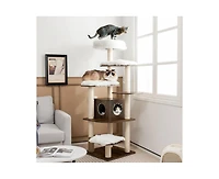 Aostirmotor 7-Layer Wooden Cat Tower with Sisal Posts & Cozy Condo, Tall Indoor Cat Tree for Climbing & Play