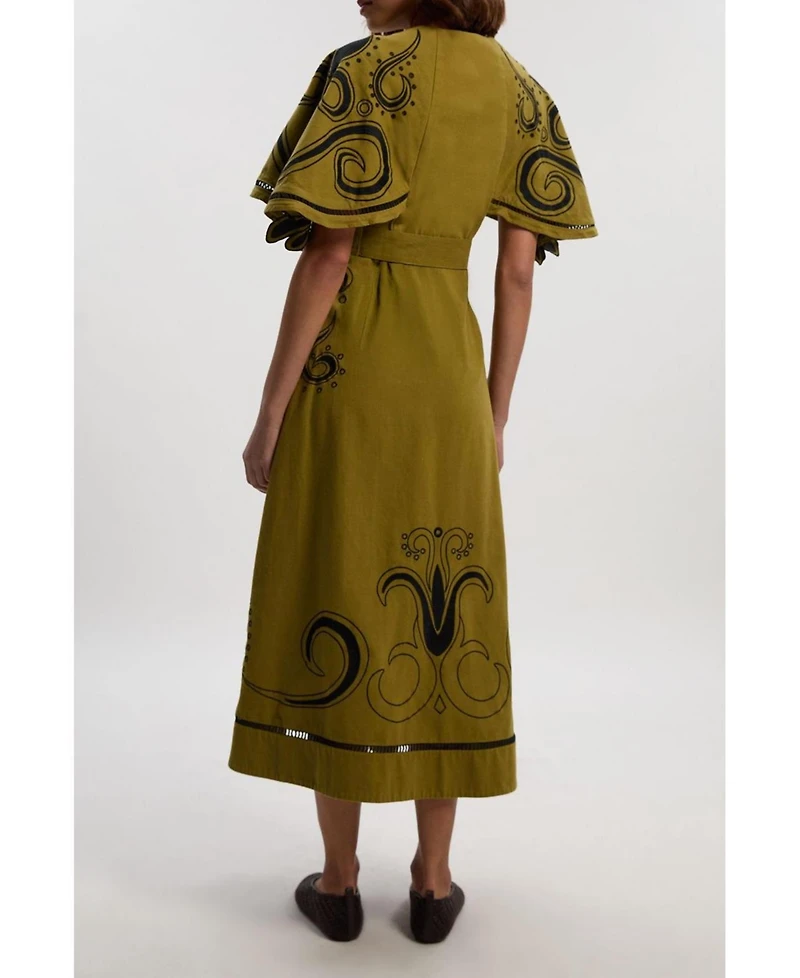 Karen Millen Women's Baroque Cape Sleeve Midi Dress