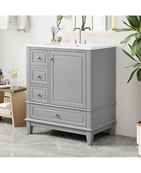 Sillysis 30'' Bathroom Vanity with Ceramic Sink, Solid Wood Frame, Multi-Drawer Storage & Soft Close Door for Modern Bathrooms