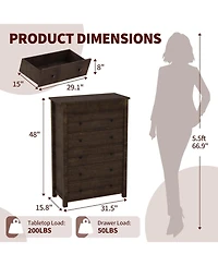 gaomon 5 Drawer Dresser for Bedroom, Wooden Chest of Drawers, Fluted Storage Organizer for Living Room, Hallway and Entryway